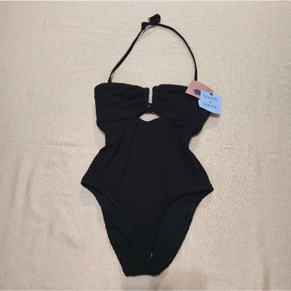 Shade & Shore Other - Shade‎ & Shore Womens Black Textured Cutout One Piece Swimsuit XS 238 25 4025